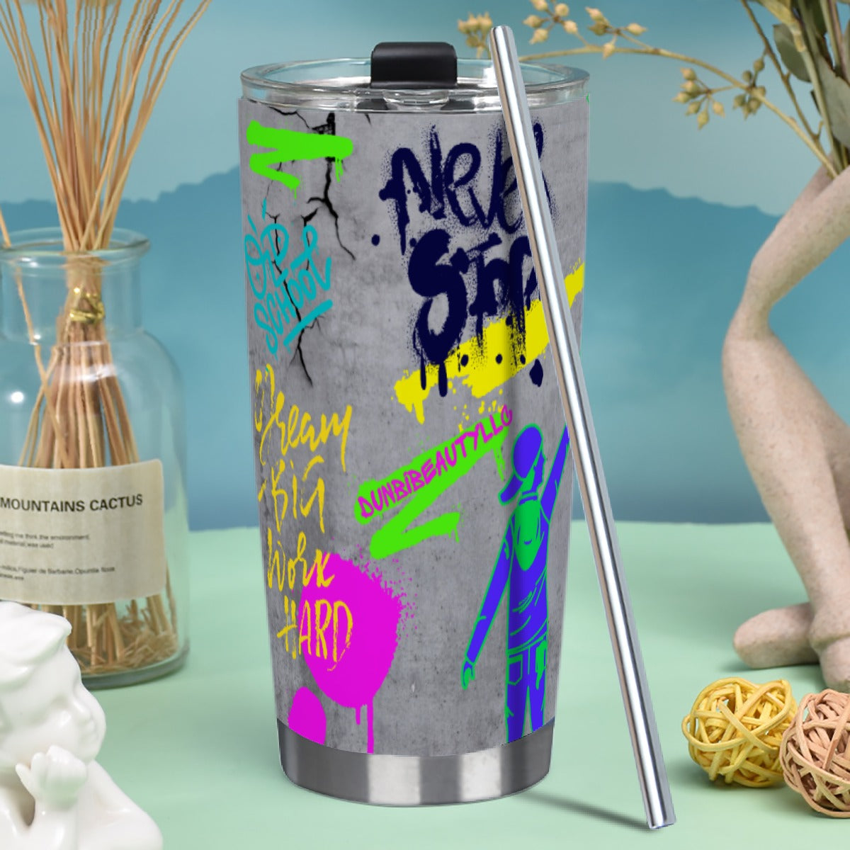 Tumbler 20oz (with Straw) Graffiti, Paint, Art, Spray Painting, Don't Give Up, Inspirational, Motivational (Designed by Dunbi)