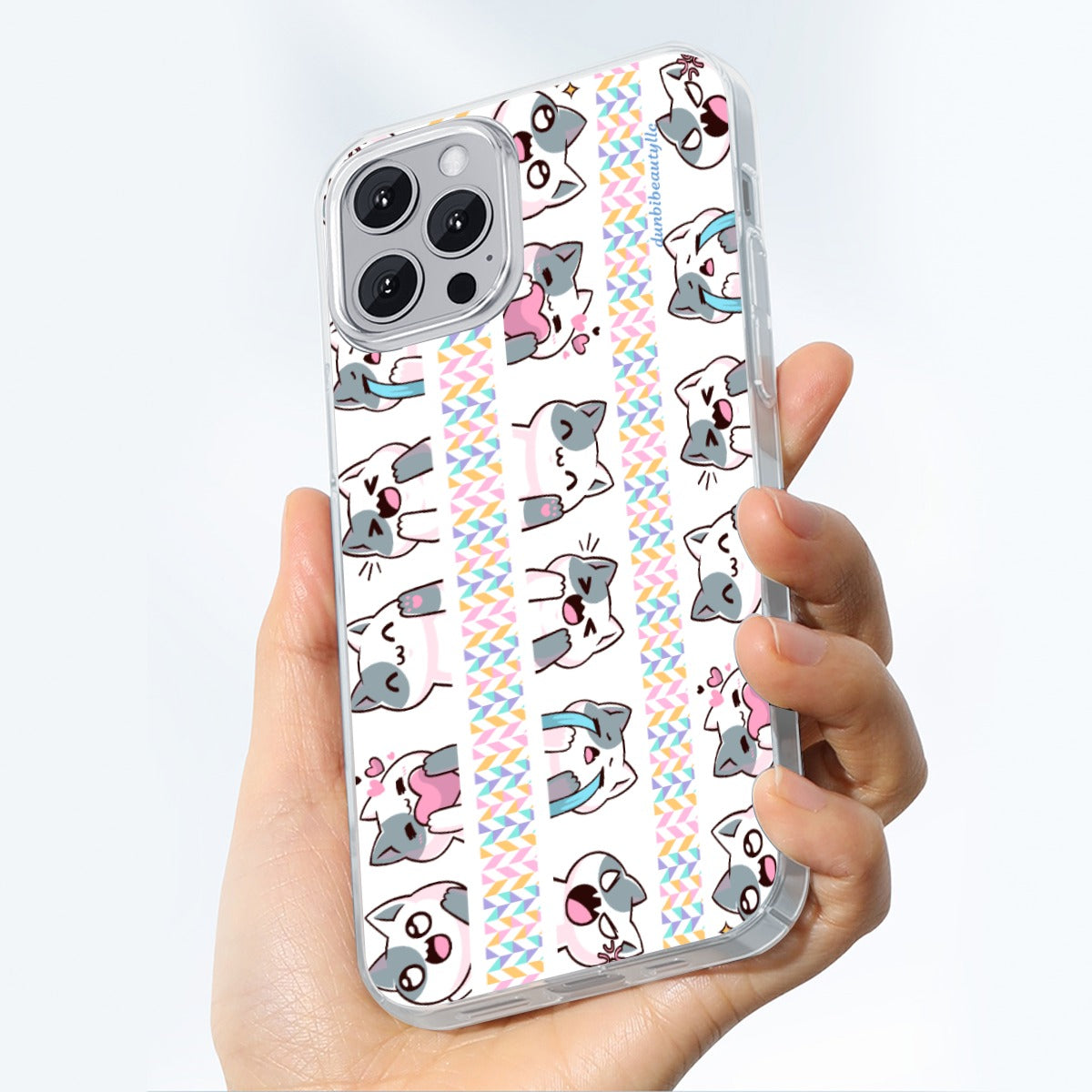 iPhone14 Series Mobile Phone Case | TPU Kawaii Cat, Anime Style, Cartoon, Emotions, Happy, Sad, Angry, Laughing, White Background (Designed by Dunbi)