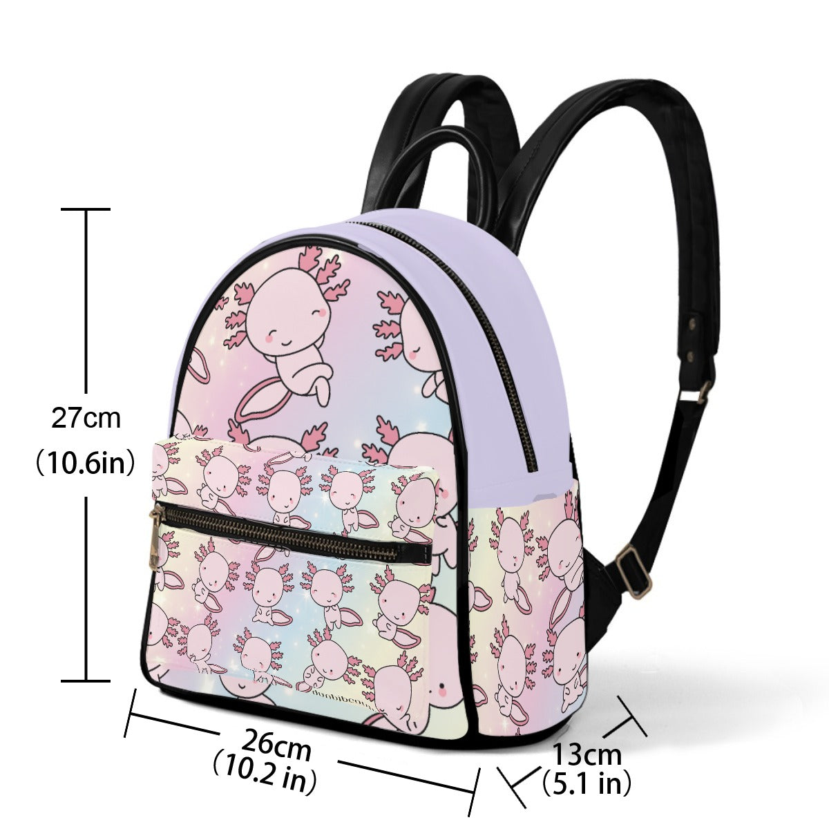 Small Size Backpack Axolotl, Pastel Rainbow, Cute, Kawaii, Aesthetic, Art, Pink, Blue, Yellow, Green, Purple (Designed by Dunbi)