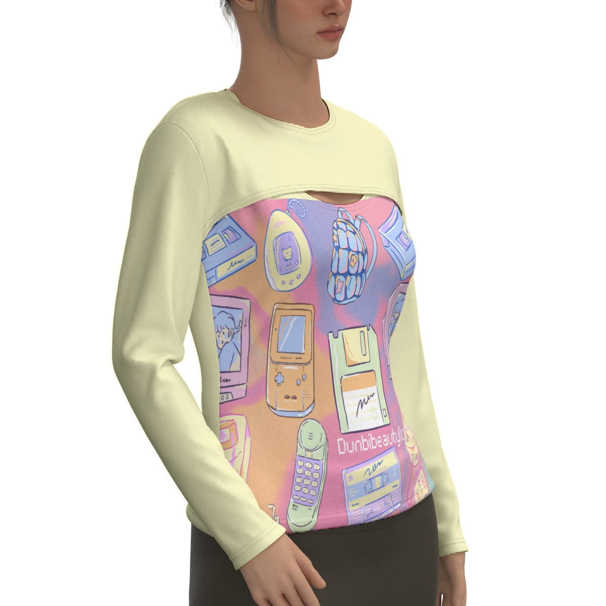 All-Over Print Women's Two-piece Sport Sweatshirt Kawaii, Retro, Anime, 90's Themed, Sherbet Colors, Pastel (Designed by Dunbi)