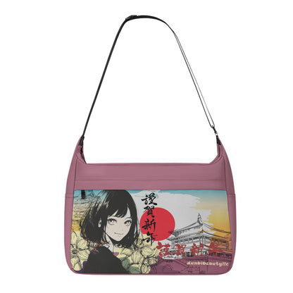 Messenger Bag Japan, Japanese, Yellow, Blue, Purple, Orange, Day, Early Morning, Sunrise, Japan Flag, Sunrise Rainbow, Crane, Architecture, Pretty Girl, Tiger, Kanji (Designed by Dunbi)