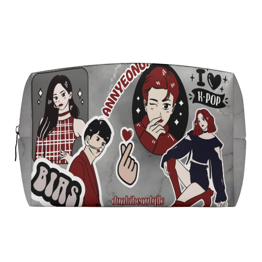 PU Cosmetic Bag Kpop Inspired, Itzy, BTS, BLACKPINK, Annyeong, Bias, I Love Kpop, Marble, Black and Red, Idol Ryujin, Jin (Designed by Dunbi)