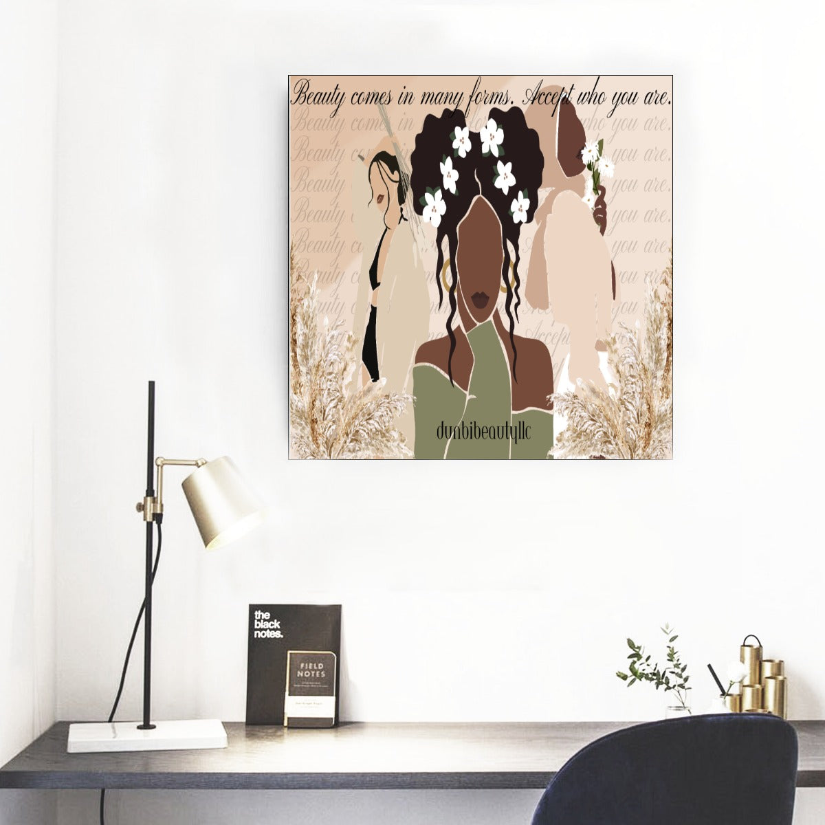 Framed Single Piece Mural | Square Black Woman, Asian Woman, Muslim Woman, Beauty, Elegance (Designed by Dunbi)