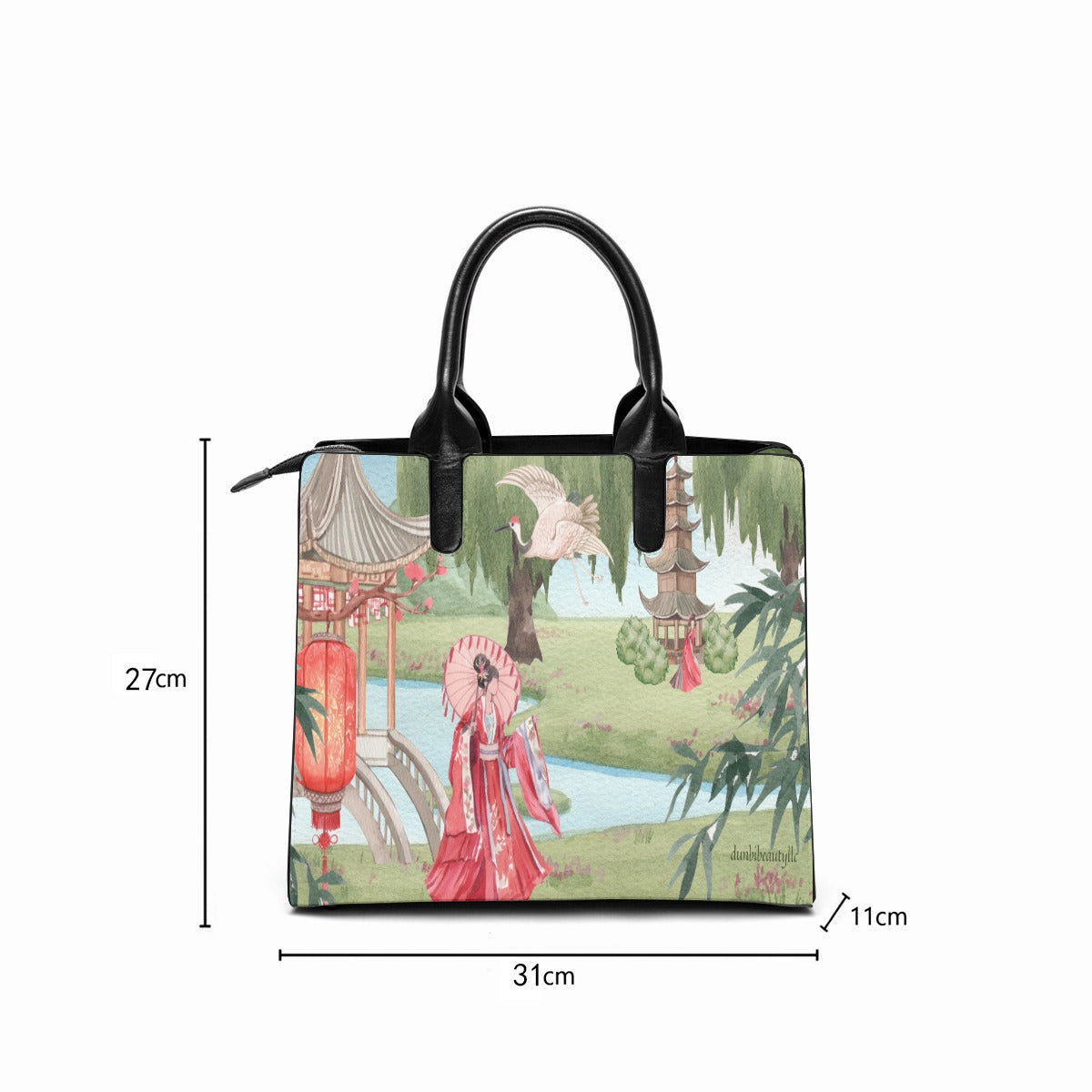 Fashion Square Tote Bag Asian Garden, Beauty, Peace, Serenity, Home, Happiness, Crane, River, Historic, Chinese Dynasty, Hanfu (Designed by Dunbi)