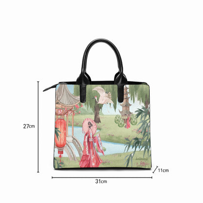 Fashion Square Tote Bag Asian Garden, Beauty, Peace, Serenity, Home, Happiness, Crane, River, Historic, Chinese Dynasty, Hanfu (Designed by Dunbi)