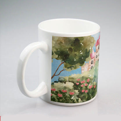 All-over print mug Boy, Watercolor, Castle, Dragon, Garden, Prince, Crown, Cape, Wooden Sword, Clouds (Designed by Dunbi)