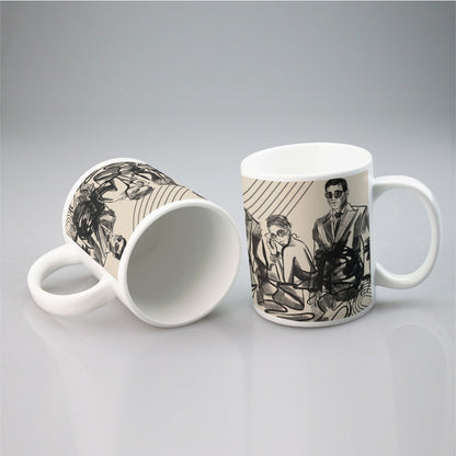 All-over print mug Vintage-Modern, Fashion Forward Men & Women, Charcoal Art Style, Geometric, Chic, Stylish, Avant Garde, Runway (Designed by Dunbi)