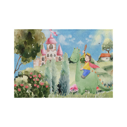 PU Card Bag Boy, Watercolor, Castle, Dragon, Garden, Prince, Crown, Cape, Wooden Sword, Clouds (Designed by Dunbi)