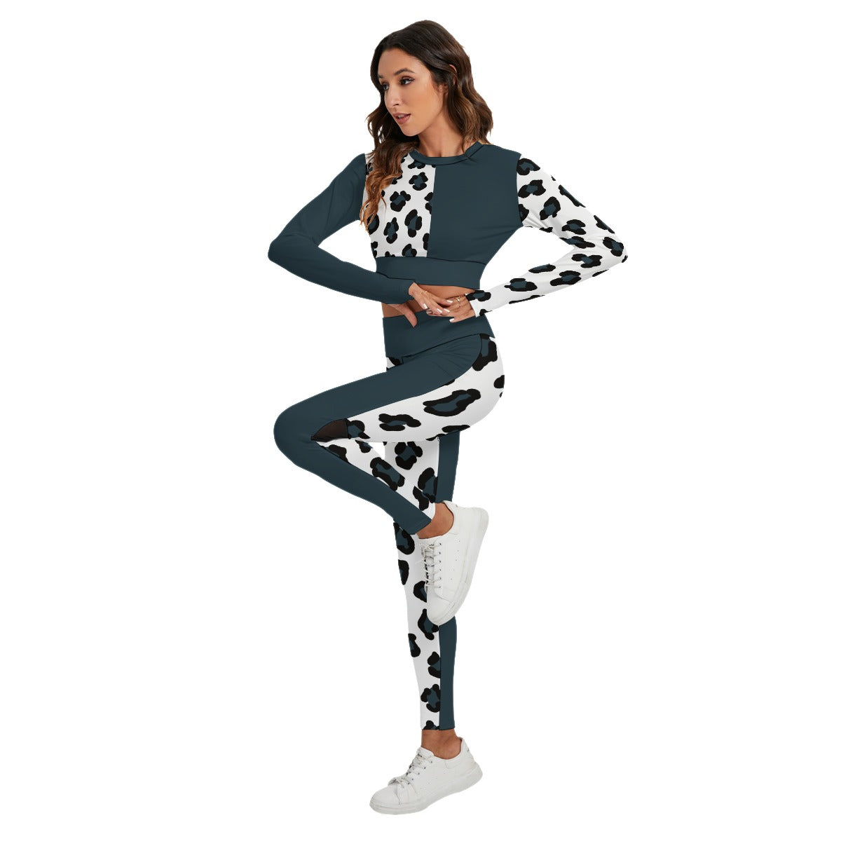 All-Over Print Women's Sport Set With Backless Top And Leggings Blue (Designed by Dunbi) Yoycol