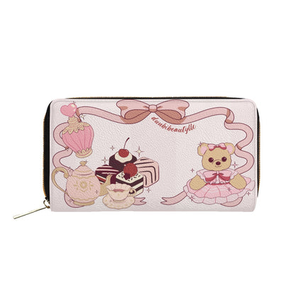 Mini Purse Cute Teddy Bear, Tea Party, Ribbon, Bows, Cakes, Cute, Victorian, Doll, Cute Girl, Pink Style 1, Stripes (Designed by Dunbi)