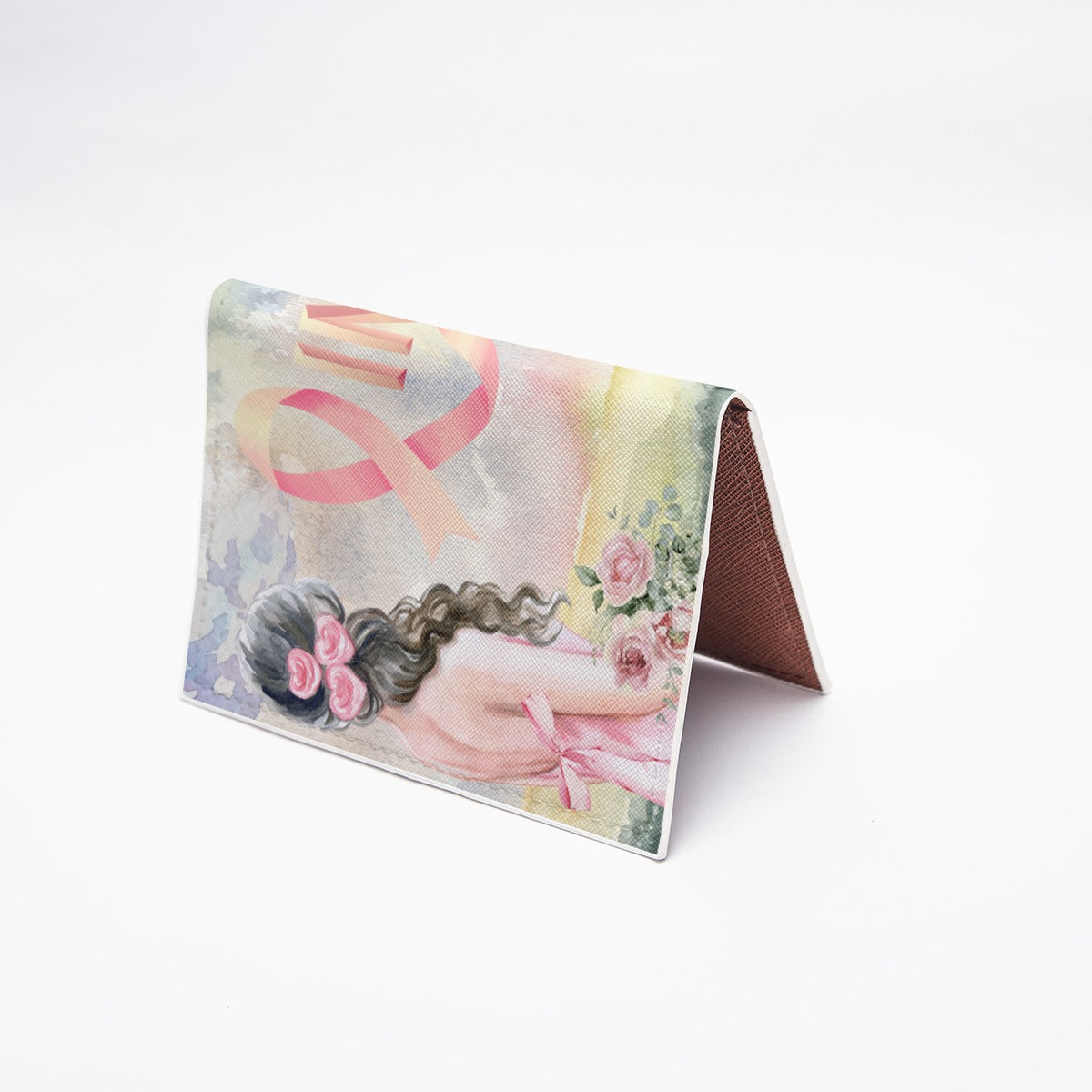 PU Card Bag Pastel Pink, Breast Cancer Awareness, Open Field, Day, Birds, Flowers, Bows and Ribbons, Watercolor Sunlight (Designed by Dunbi)