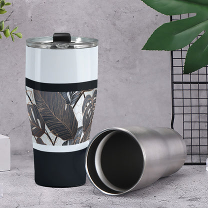 Cone Tumbler 30oz  Black, White, Gold, Black Gradient Leaves, Stripes, 90s Inspired (Designed by Dunbi)