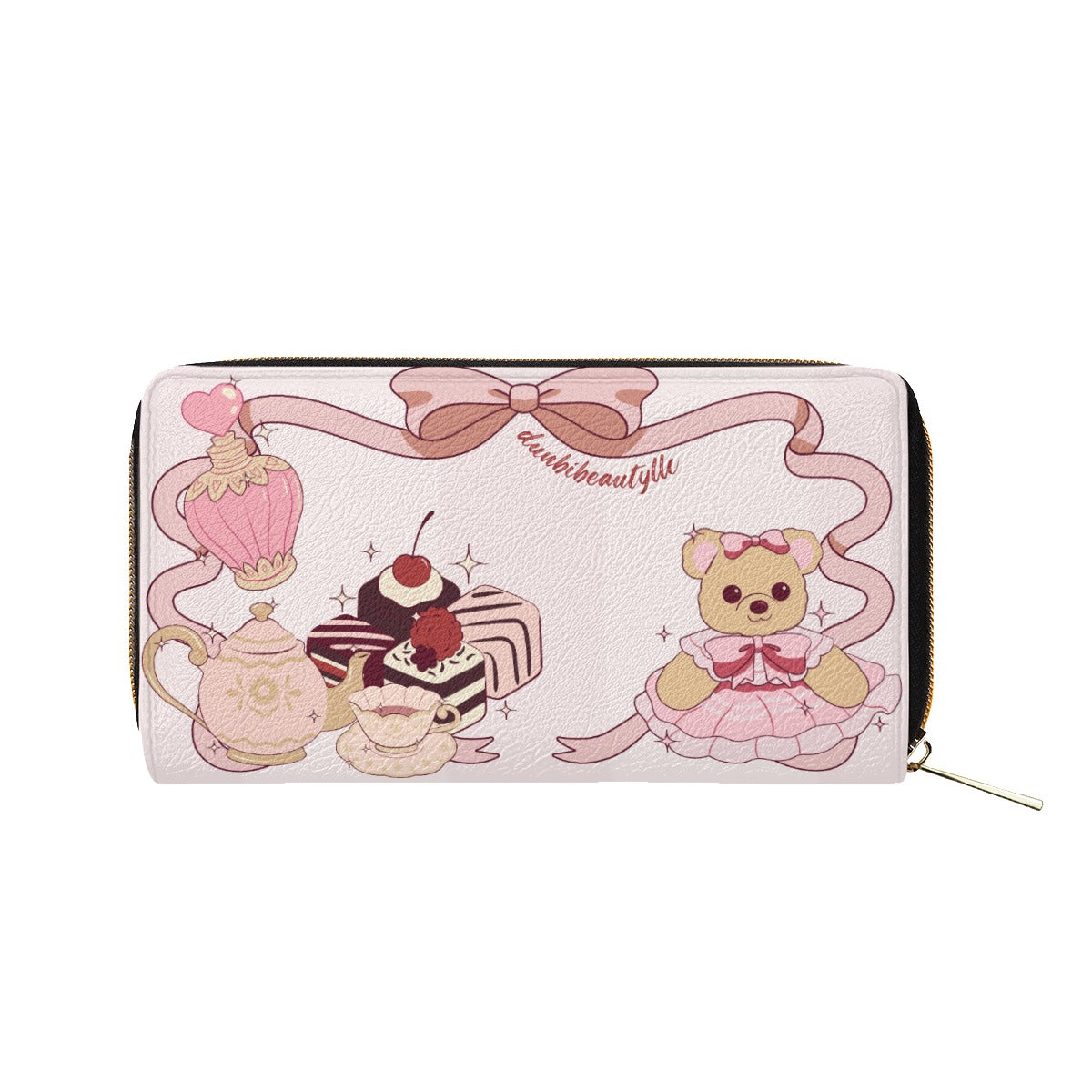 Mini Purse Cute Teddy Bear, Tea Party, Ribbon, Bows, Cakes, Cute, Victorian, Doll, Cute Girl, Pink Style 1, Stripes (Designed by Dunbi)