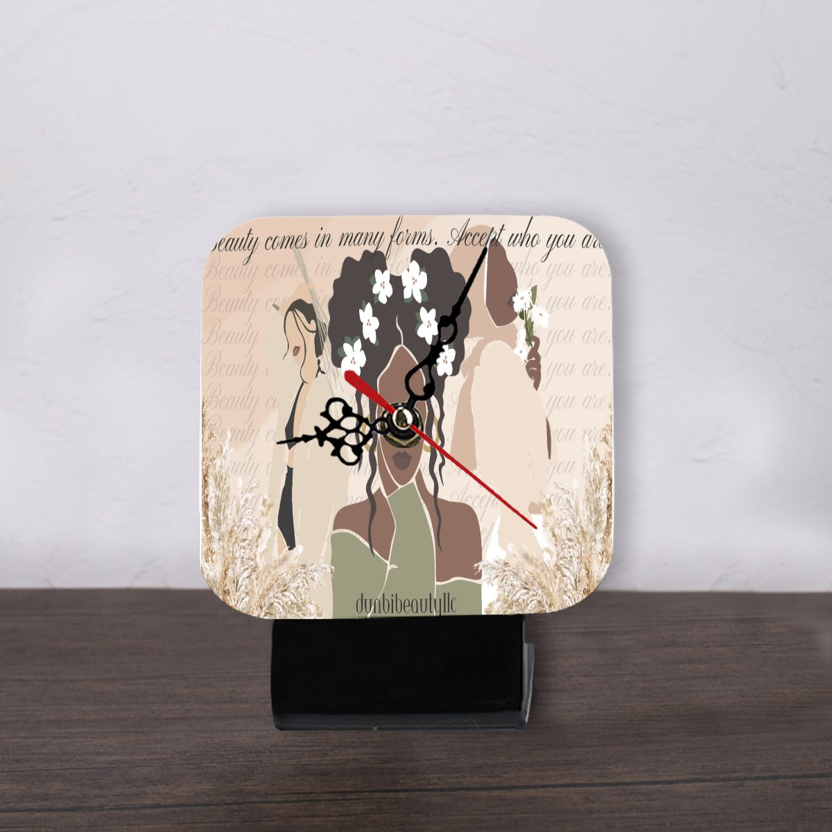 All-Over Print Square Shape Wood Clock Black Woman, Asian Woman, Muslim Woman, Elegance, Beauty (Designed by Dunbi)