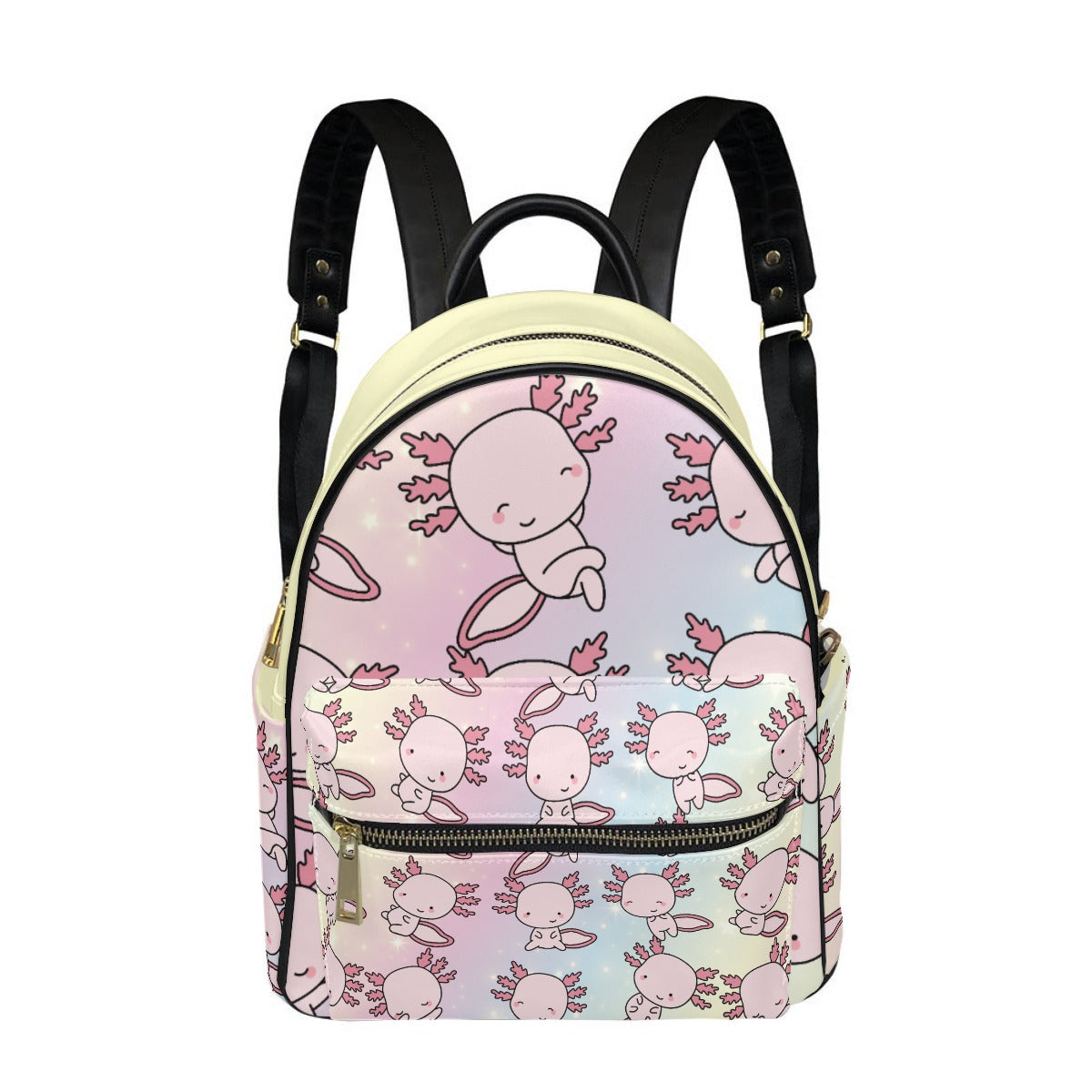 Small Size Backpack Axolotl, Pastel Rainbow, Cute, Kawaii, Aesthetic, Art, Pink, Blue, Yellow, Green, Purple (Designed by Dunbi)