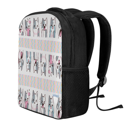 Student Backpack Kawaii Cat, Anime Style, Cartoon, Emotions, Happy, Sad, Angry, Laughing, White Background (Designed by Dunbi)