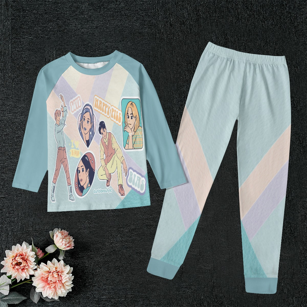 All-Over Print Kid's Sleep Pajamas KPOP Inspired, BTS, Enhyphen, Pastel, Ive, Aespa, Bias, Happy Pill, Love, I Love KPOP, Idol, Music (Designed by Dunbi)