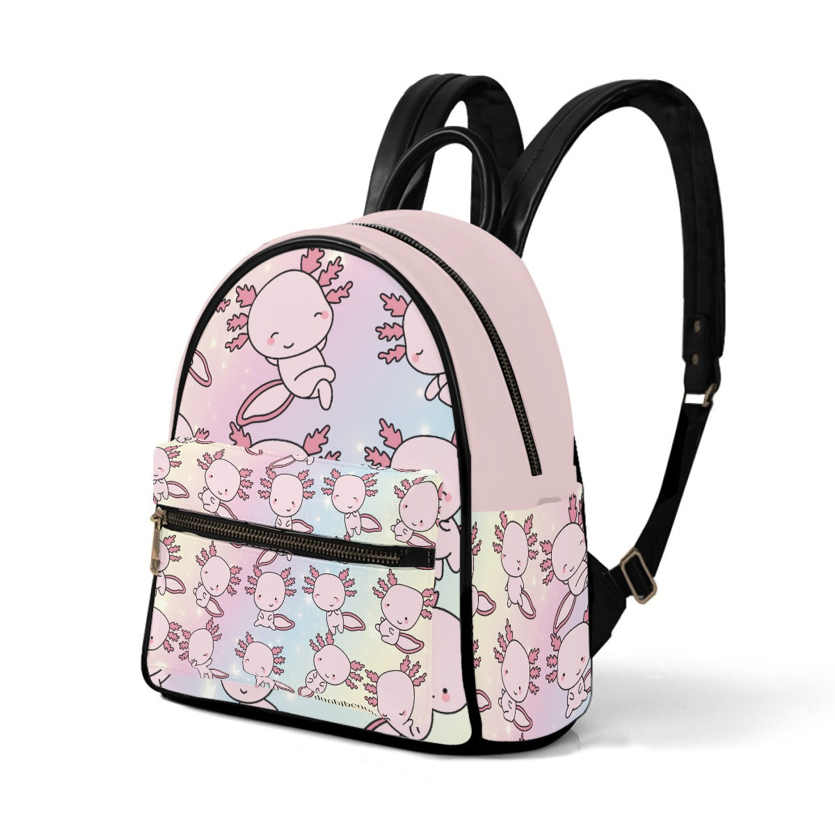 Small Size Backpack Axolotl, Pastel Rainbow, Cute, Kawaii, Aesthetic, Art, Pink, Blue, Yellow, Green, Purple (Designed by Dunbi)