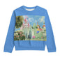 All-Over Print Kid's Round Neck Sweatshirt | 310GSM Cotton Boy, Watercolor, Castle, Dragon, Garden, Prince, Crown, Cape, Wooden Sword, Clouds, Blue (Designed by Dunbi)