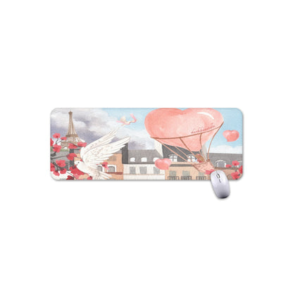 Mouse Pad Plus Size Love Up in a Hot Air Balloon, Paris, Eiffel Tower, Dove, Flowers, Girl, Sky, Hearts (Designed by Dunbi)