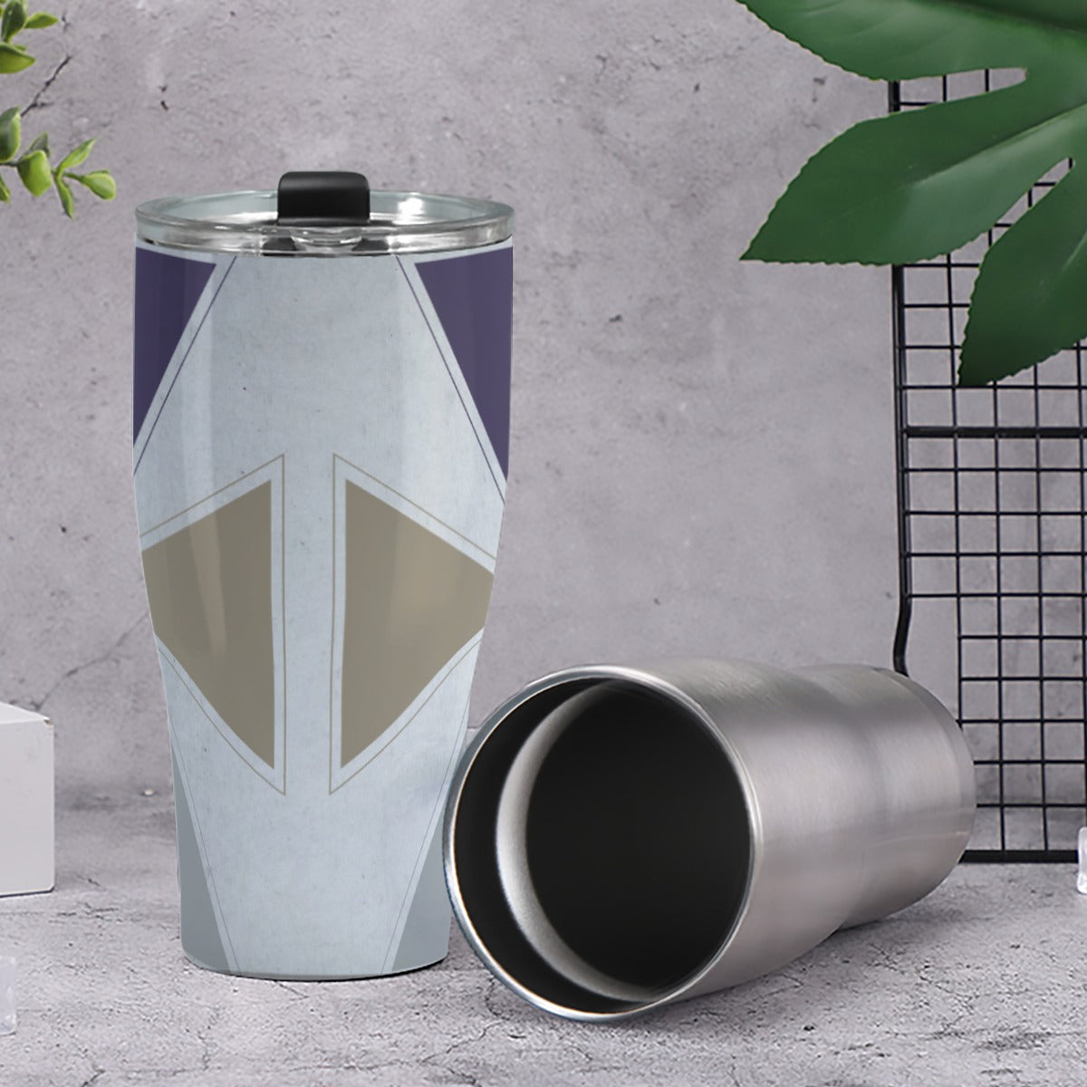 Cone Tumbler 30oz Gray, Purple and Gold Geometric Print (Designed by Dunbi)