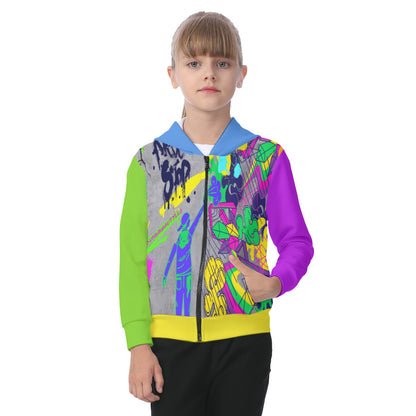 All-Over Print Kid's Zip-up Hoodie With Patch Pocket Graffiti, Paint, Art, Spray Painting, Don't Give Up, Inspirational, Motivational (Designed by Dunbi)