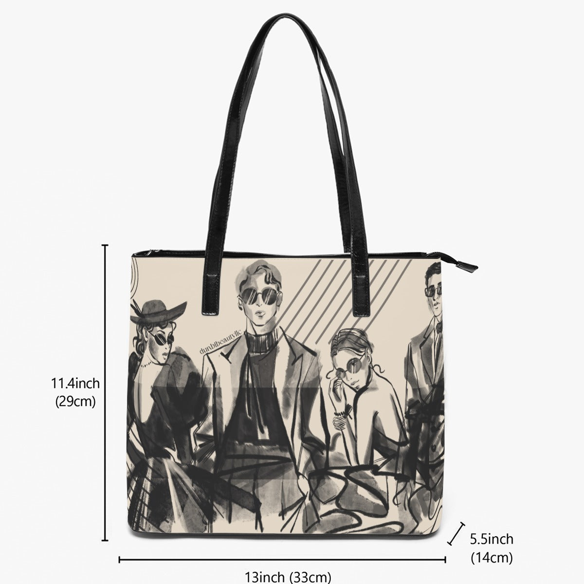 Double-Side Printing PU Tote Bag Vintage-Modern, Fashion Forward Men & Women, Charcoal Art Style, Geometric, Chic, Stylish, Avant Garde, Runway (Designed by Dunbi)