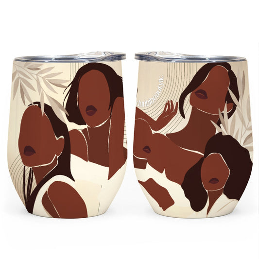 All-Over Print Egg Cup Wine Tumbler|12OZ Black Women, Friends, Beige, Cream, Unity, Melanin, Brown Skin, Unique (Designed by Dunbi)