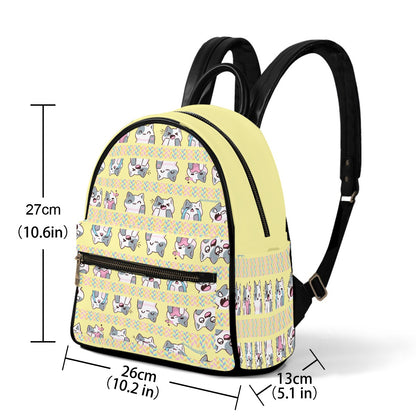 Small Size Backpack Kawaii Cat, Anime Style, Cartoon, Emotions, Happy, Sad, Angry, Laughing, Yellow Background (Designed by Dunbi)