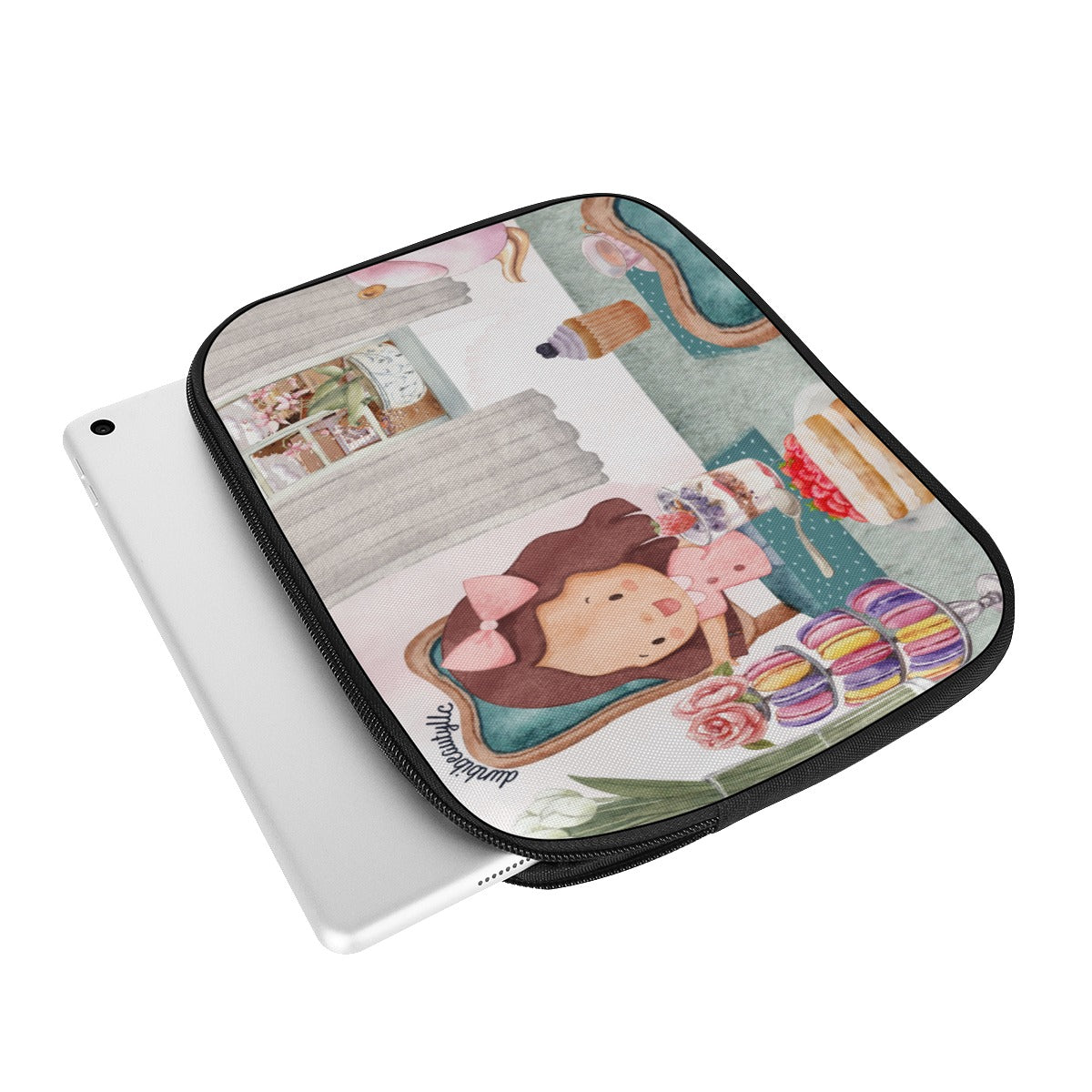 iPad Bag Girl, Tea Party, Happy, Cute, Cake, Macarons, Cupcake, Tea, Snacks, Party, Bow, Parfait, Dessert (Designed by Dunbi)