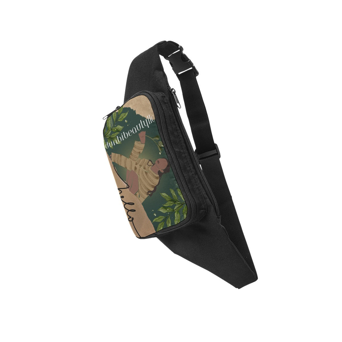 Waist Packs Black Woman with Flowers, Green, Grace, Beauty (Designed by Dunbi)