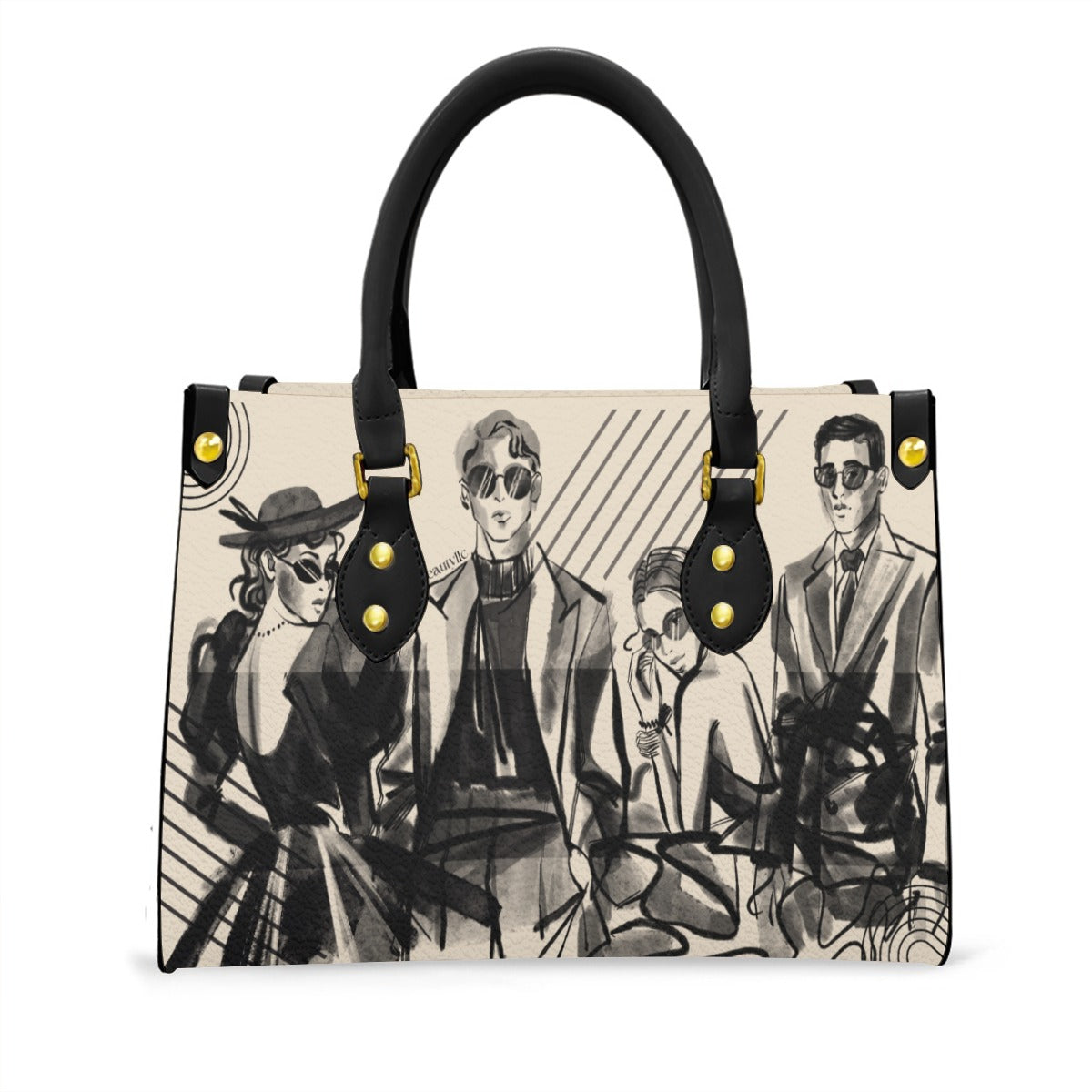 Women's Tote Bag With Black Handle Vintage-Modern, Fashion Forward Men & Women, Charcoal Art Style, Geometric, Chic, Stylish, Avant Garde, Runway (Designed by Dunbi)