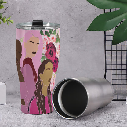 Cone Tumbler 30oz Unity, Hope, Pink, Hot Pink, Burgundy, Roses, Breast Cancer Awareness, Women, Black, Hispanic, White, Hair, Smooth (Designed by Dunbi)