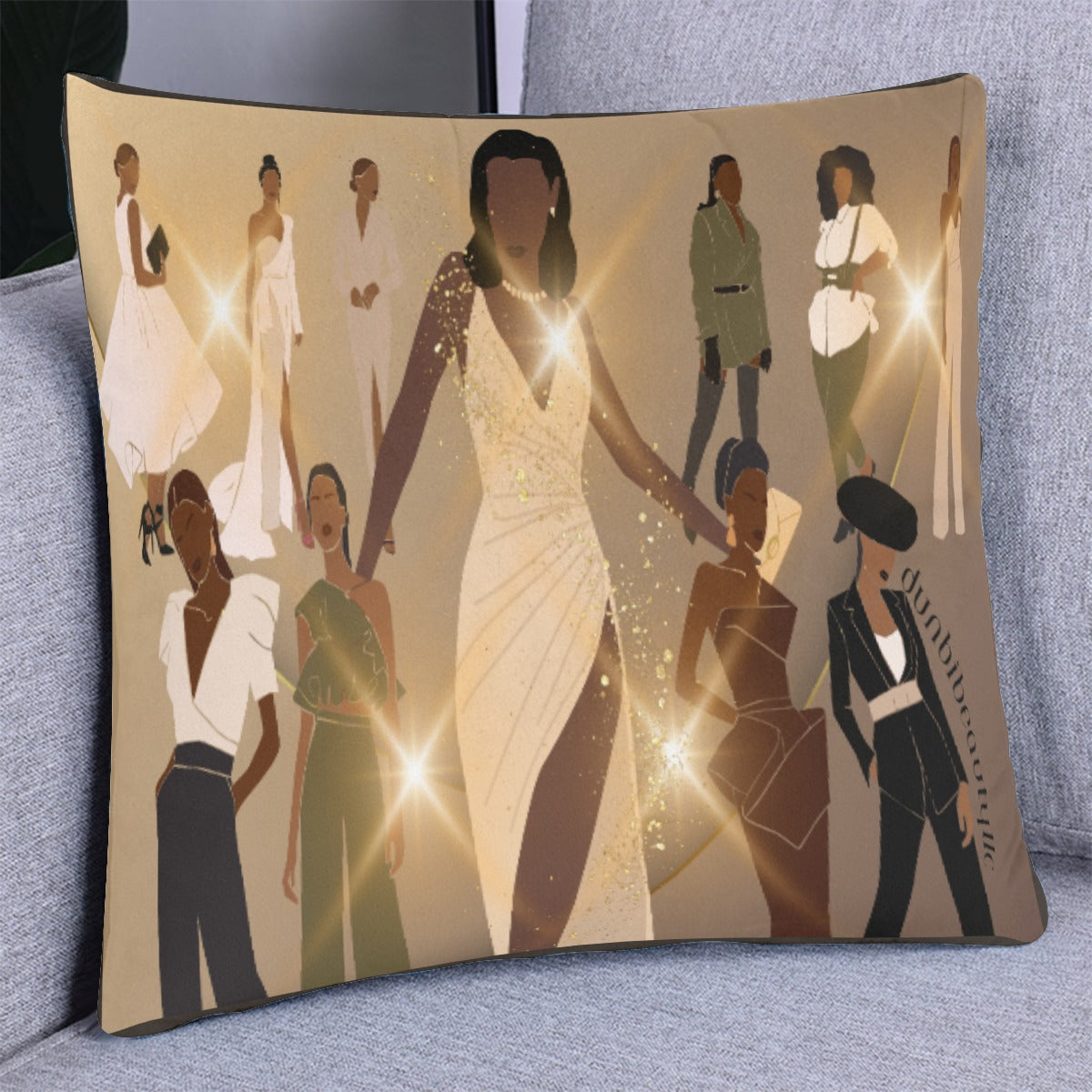 Pillow With Pillow Core  Black Women in Fashion, Style, Trendsetter, Beauty, Edge, Grace, Elegance, Confidence, Glowing, (Designed by Dunbi)