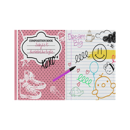 PU Card Bag Back to School, Composition Notebook Style, Doodles, Scribbles, Writing, Girl, Pink (Designed by Dunbi)