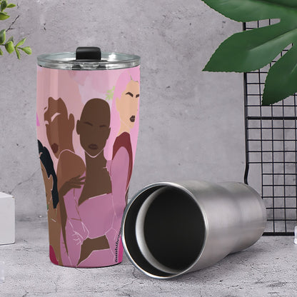 Cone Tumbler 30oz Unity, Hope, Pink, Hot Pink, Burgundy, Roses, Breast Cancer Awareness, Women, Black, Hispanic, White, Hair, Smooth (Designed by Dunbi)