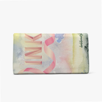 Foldable Wallet Pastel Pink, Breast Cancer Awareness, Open Field, Day, Birds, Flowers, Bows and Ribbons, Watercolor Sunlight (Designed by Dunbi)