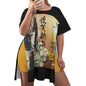 All-Over Print Women's Drop-Shoulder T-Shirt with Side Split and Shorts (Plus Size) Japan, Japanese, Red, Crane, Architecture, Pretty Girl, Tiger, Kanji, Sunrise (Designed by Dunbi)