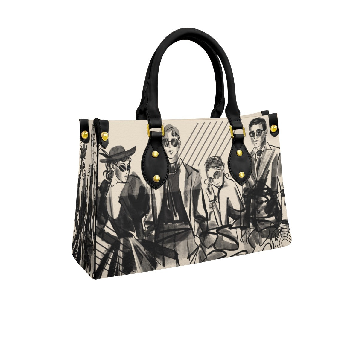 Women's Tote Bag With Black Handle Vintage-Modern, Fashion Forward Men & Women, Charcoal Art Style, Geometric, Chic, Stylish, Avant Garde, Runway (Designed by Dunbi)