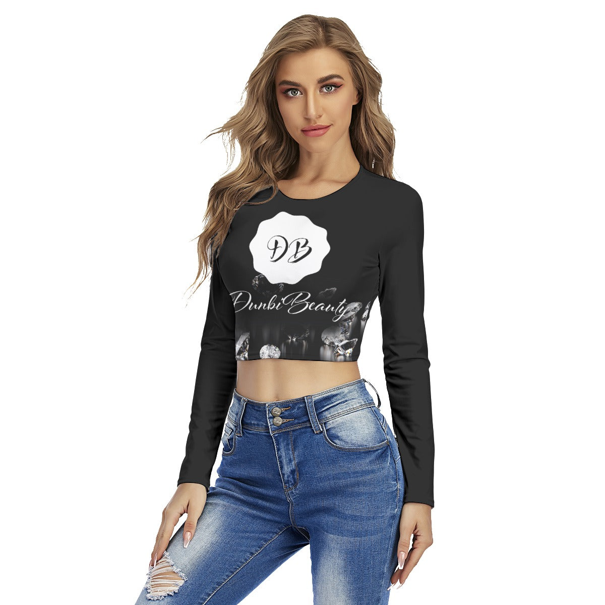 All-Over Print Women's Round Neck Crop Top T-Shirt DunbiBeauty, LLC Logo (Designed by Dunbi)