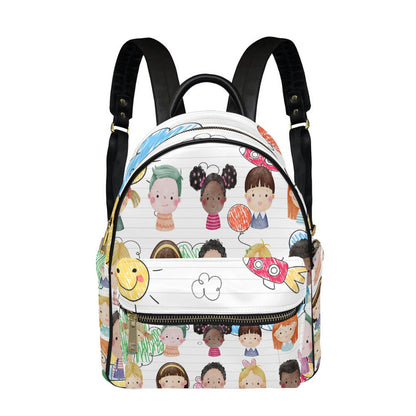 Small Size Backpack Kids, Notebook, Rocket, Sun, Smiley, School Bus, Tree, Flowers, Hearts, Clouds, Nature, Children, Boys, Girls, Friendship (Designed by Dunbi)