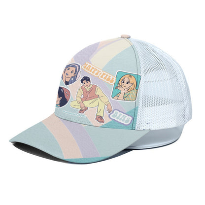 Unisex Peaked Cap With White Half-mesh KPOP Inspired, BTS, Enhyphen, Pastel, Ive, Aespa, Bias, Happy Pill, Love, I Love KPOP, Idol, Music (Designed by Dunbi)