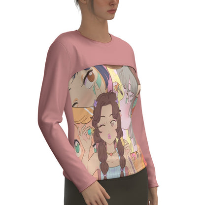 All-Over Print Women's Two-piece Sport Sweatshirt Kawaii, Anime, Japanese, Girl, Makeup, Beauty, Fun, Sleepover, Feminine, Fun, Cute (Designed by Dunbi)