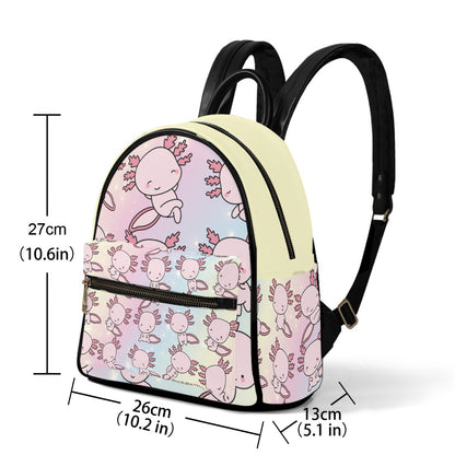 Small Size Backpack Axolotl, Pastel Rainbow, Cute, Kawaii, Aesthetic, Art, Pink, Blue, Yellow, Green, Purple (Designed by Dunbi)