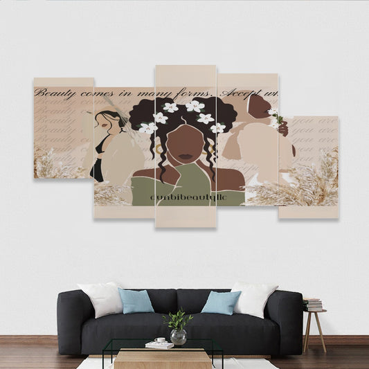 Five-piece Framed Murals Black Woman, Asian Woman, Muslim Woman, Elegance, Beauty (Designed by Dunbi)