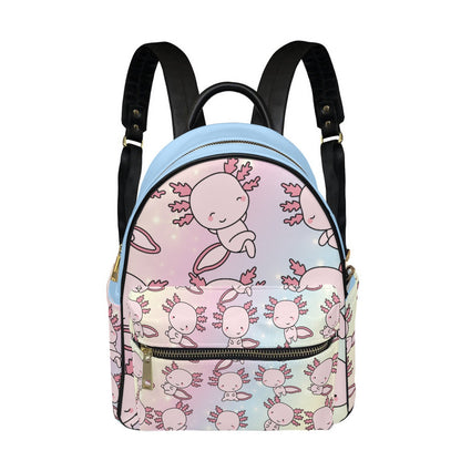 Small Size Backpack Axolotl, Pastel Rainbow, Cute, Kawaii, Aesthetic, Art, Pink, Blue, Yellow, Green, Purple (Designed by Dunbi)