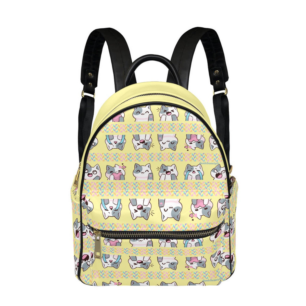 Small Size Backpack Kawaii Cat, Anime Style, Cartoon, Emotions, Happy, Sad, Angry, Laughing, Yellow Background (Designed by Dunbi)