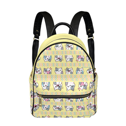 Small Size Backpack Kawaii Cat, Anime Style, Cartoon, Emotions, Happy, Sad, Angry, Laughing, Yellow Background (Designed by Dunbi)