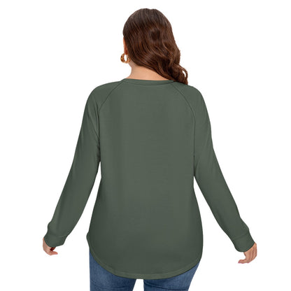 All-Over Print Women’s O-neck T-shirt With Raglan Sleeve(Plus Size) Black Woman with Flowers, Green, Grace, Beauty (Designed by Dunbi)