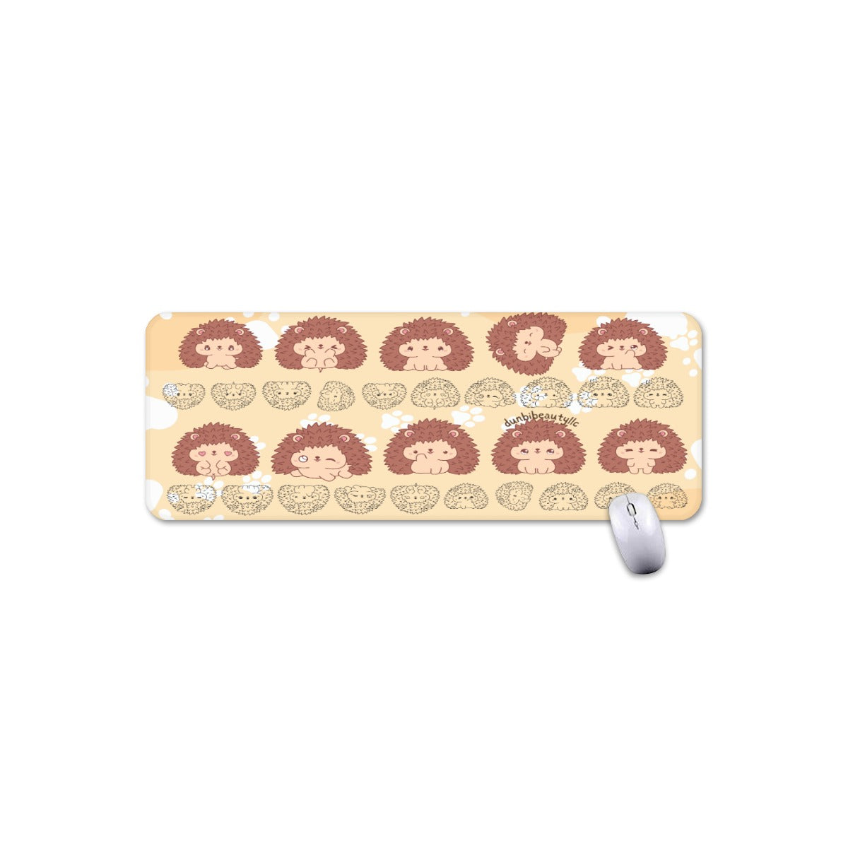 Mouse Pad Plus Size Hedgehog, Kawaii, Animals, Paw Prints, Happy, Cute, Sleepy, Baby Animals, Brown, White (Designed by Dunbi)